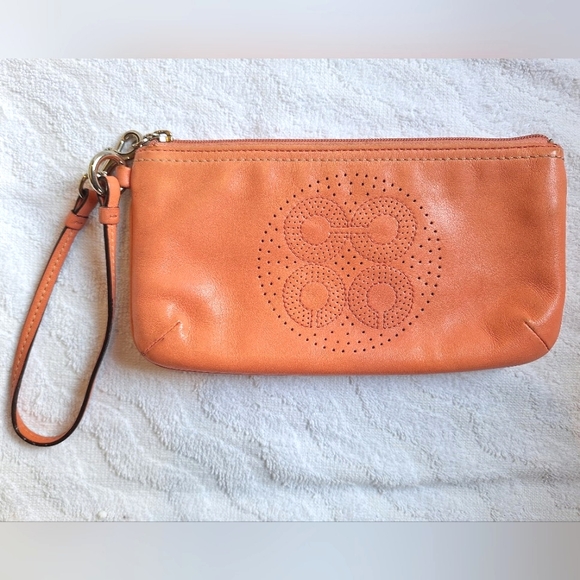 Coach Accessories - Coach Wristlet Purse xwith strap - Coral Peach Perforated Leather